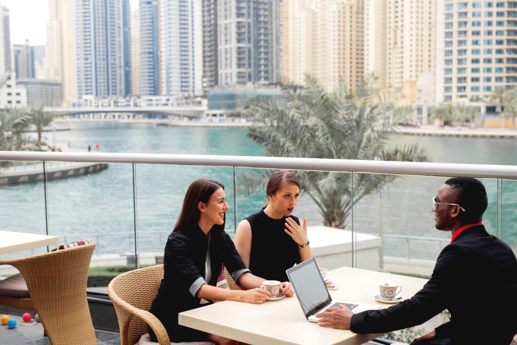 Brainstorming talking office view afro american working job inte